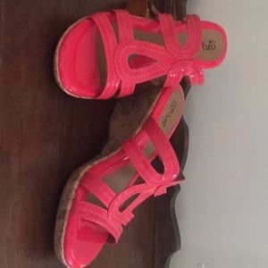 Flirty pink patent cork wedge sandals
